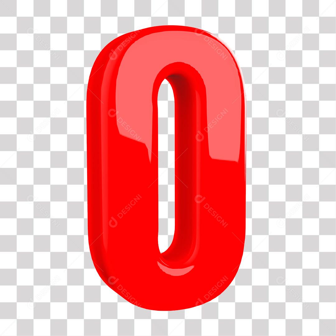 Número 3D 0 Vermelho para Composição PNG Transparente Sem Fundo