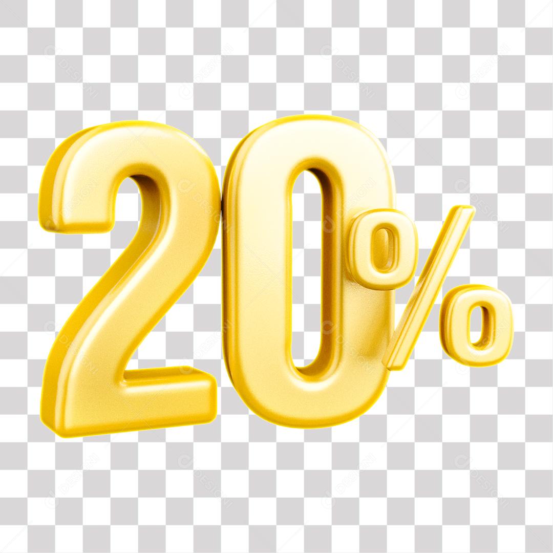 Número 3D 20% Dourado Elemento Para Composição PNG Transparente Sem Fundo