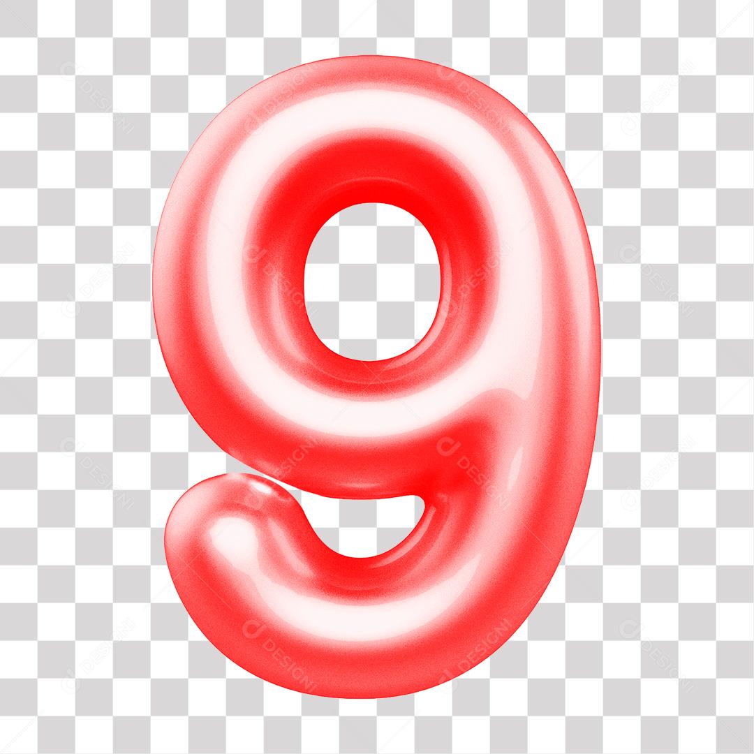 Número 3D 9 Rosa para Composição PNG Transparente Sem Fundo