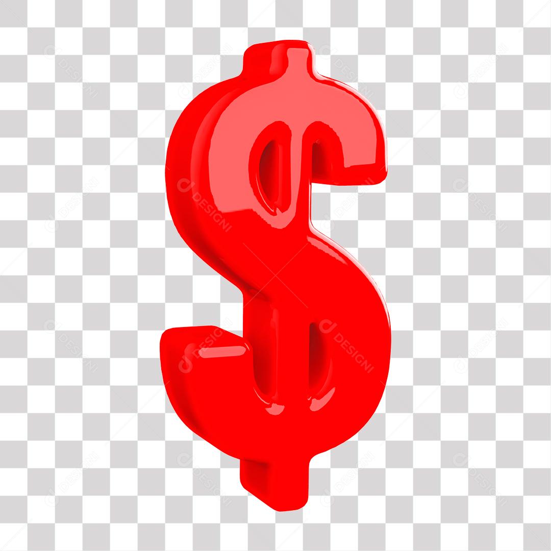 Cifrão 3D Vermelho Elemento para Composição PNG Transparente