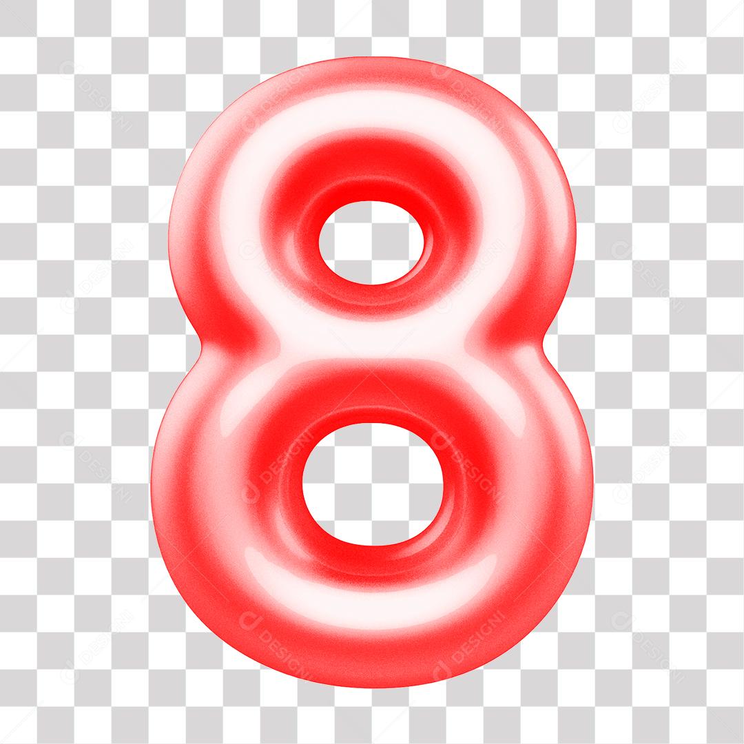 Número 3D 8 Rosa para Composição PNG Transparente Sem Fundo