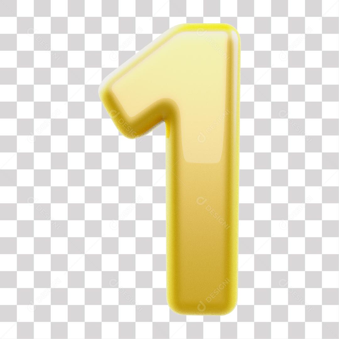 Número 3D 1 Dourado para Composição PNG Transparente Sem Fundo
