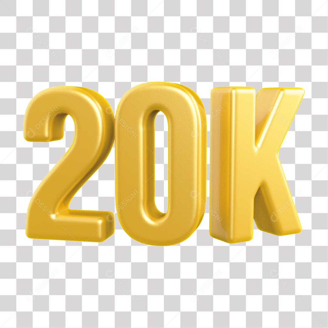 Elemento 3D 20K De Seguidores Dourado Para Composição PNG Transparente Sem Fundo