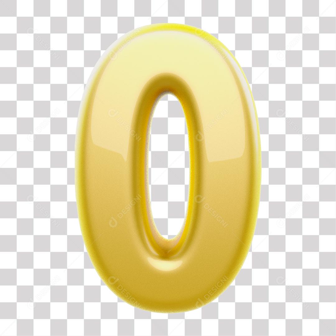 Número 3D 0 Dourado para Composição PNG Transparente Sem Fundo