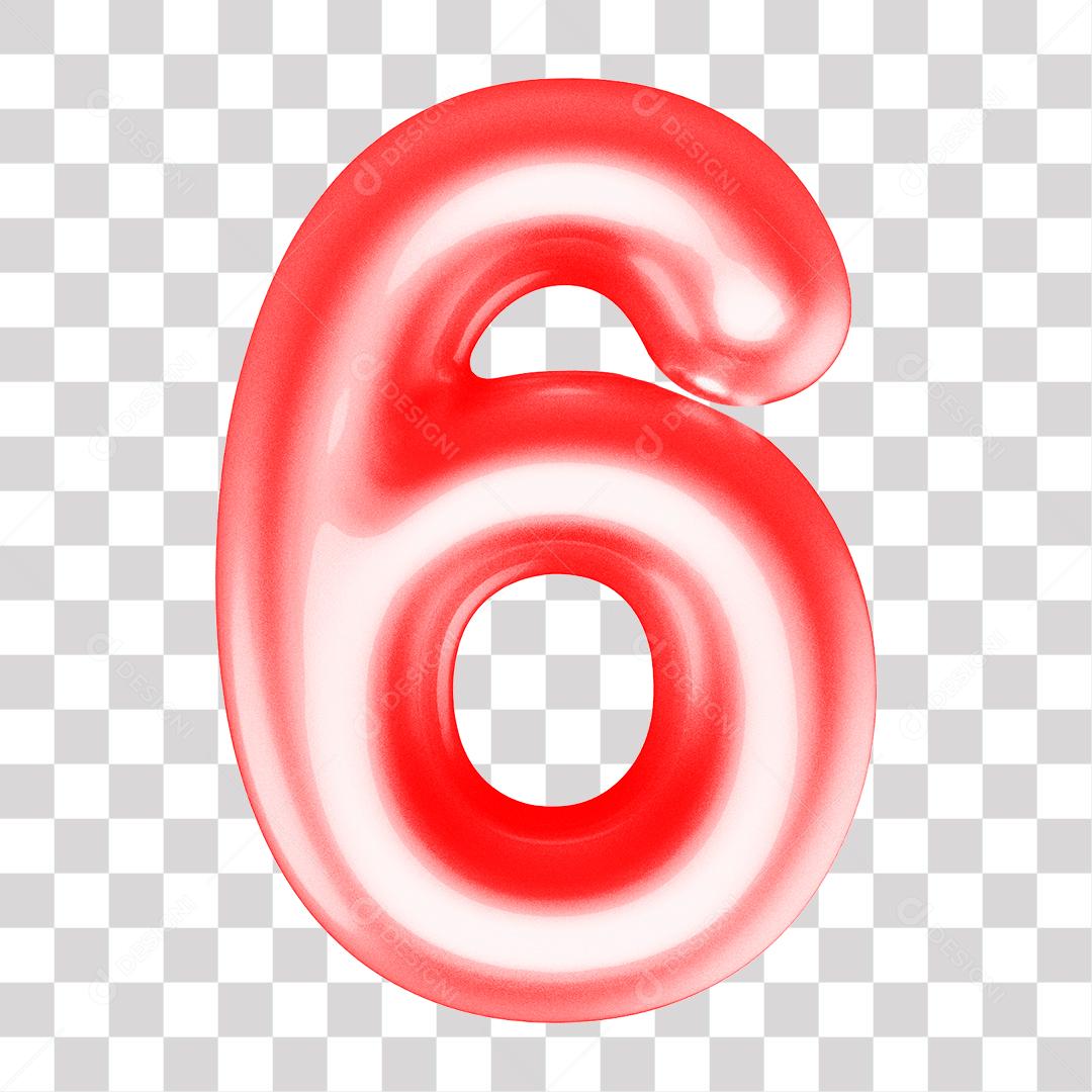Número 3D 6 Rosa para Composição PNG Transparente Sem Fundo