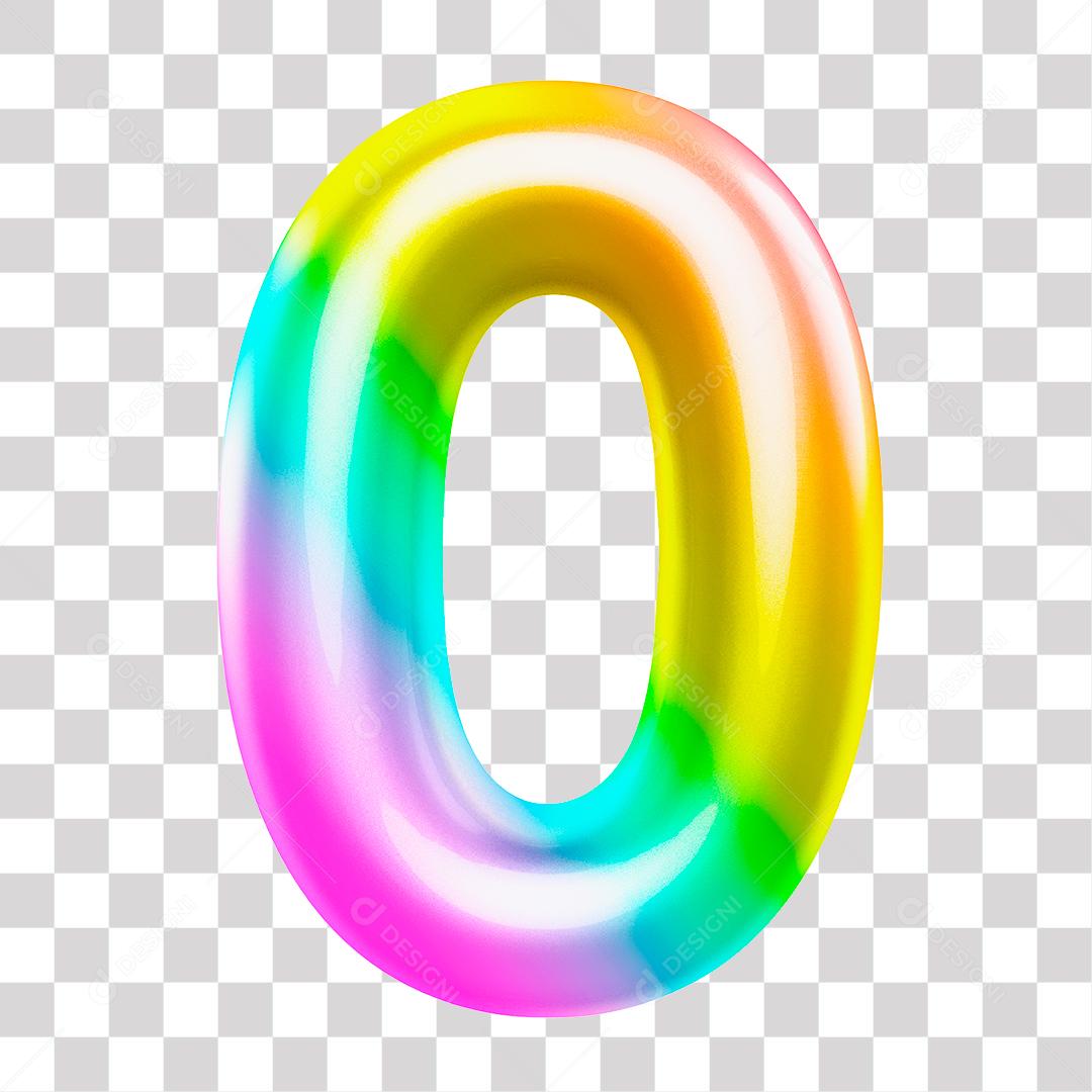 Número 3D 0 Arco Íris para Composição PNG Transparente Sem Fundo