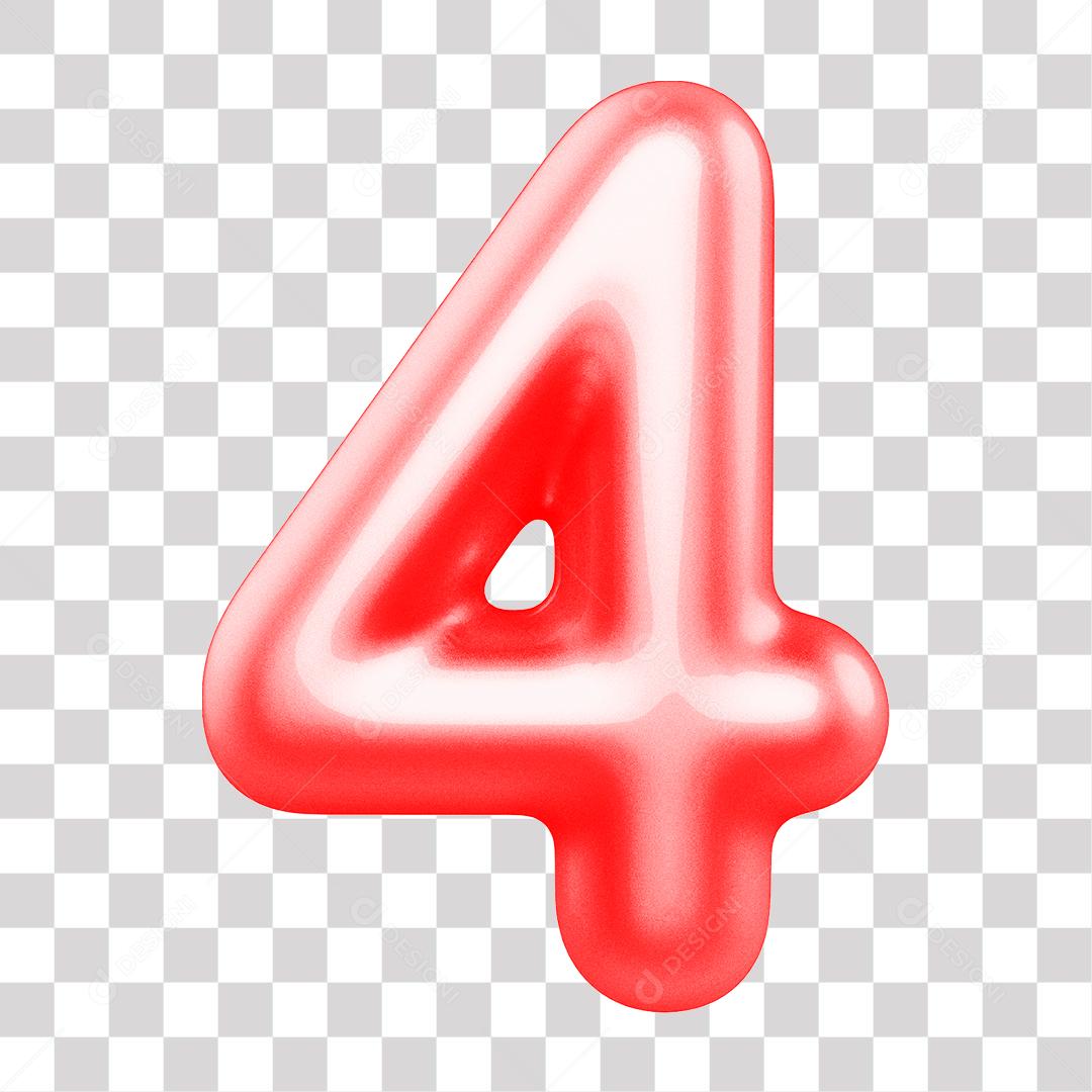Número 3D 4 Rosa para Composição PNG Transparente Sem Fundo