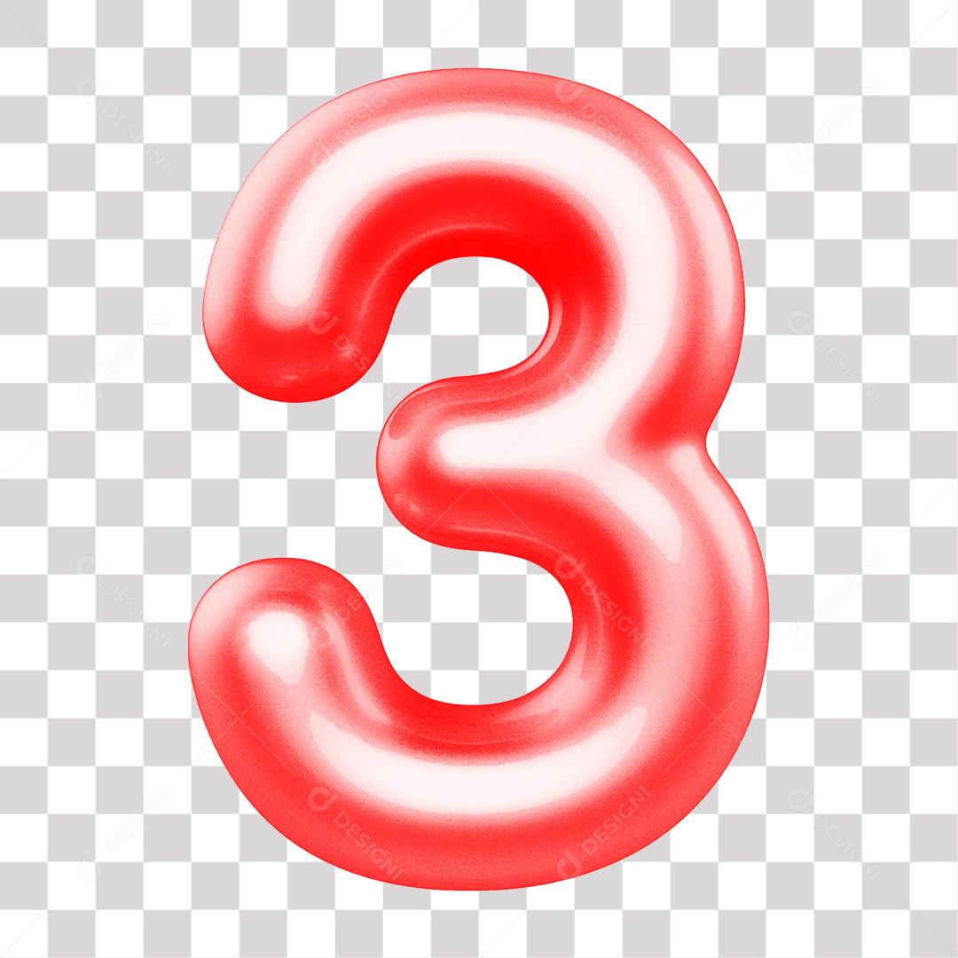 Número 3D 3 Rosa para Composição PNG Transparente Sem Fundo