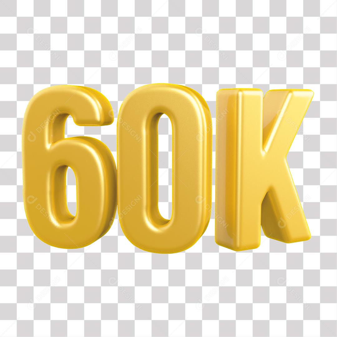 Elemento 3D 60K De Seguidores Dourado Para Composição PNG Transparente Sem Fundo
