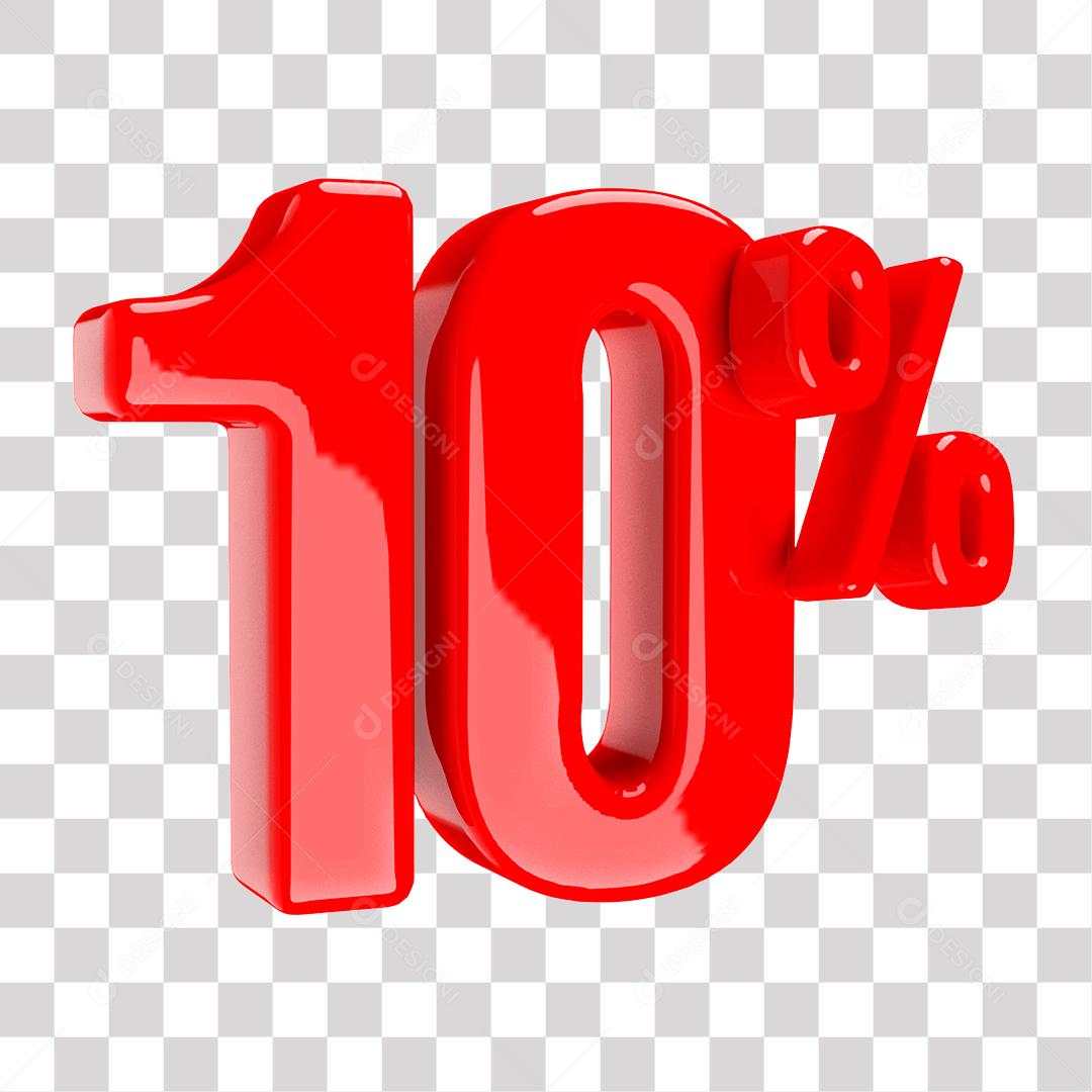 Número 3D 10% Vermelho Elemento Para Composição PNG Transparente Sem Fundo