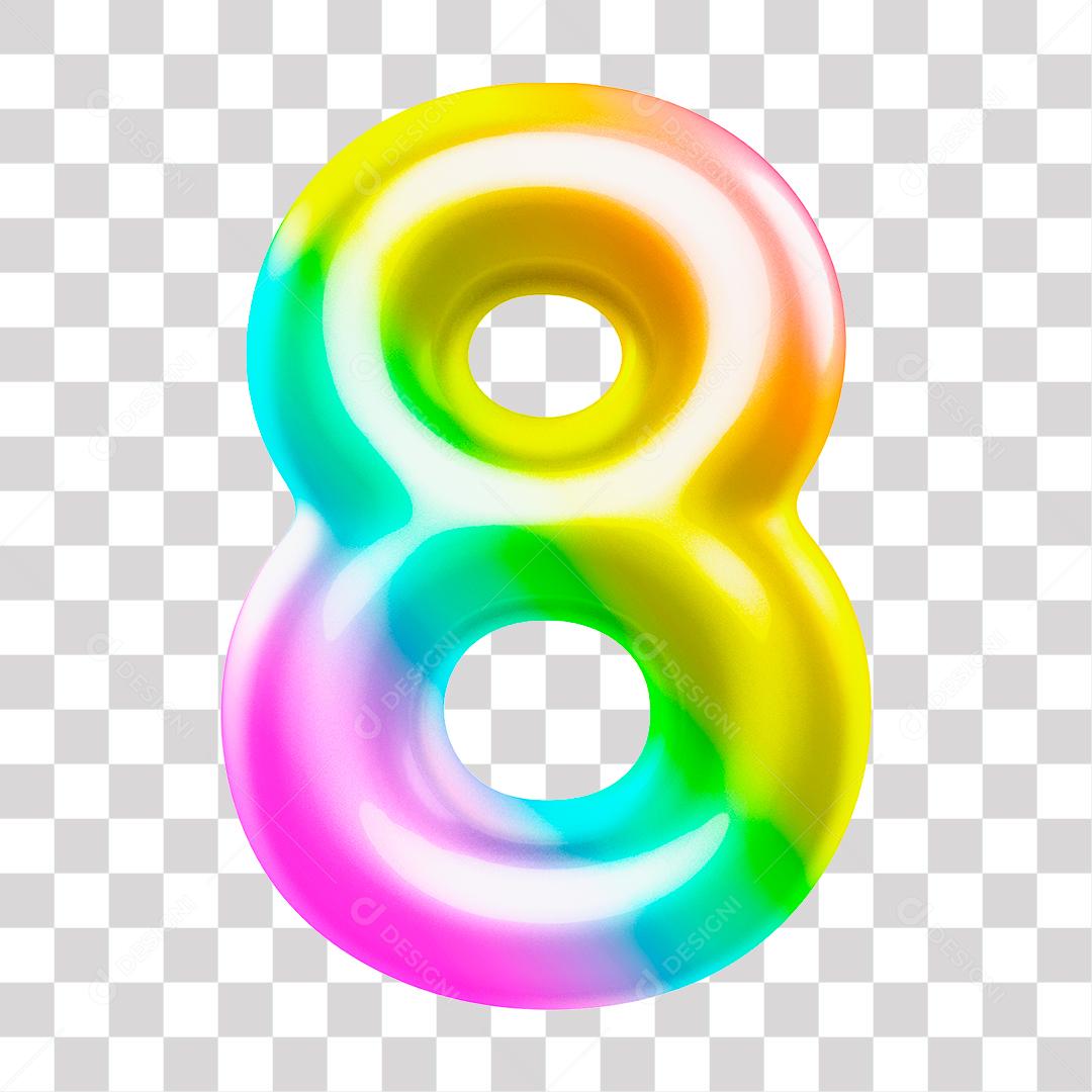Número 3D 8 Arco Íris para Composição PNG Transparente Sem Fundo