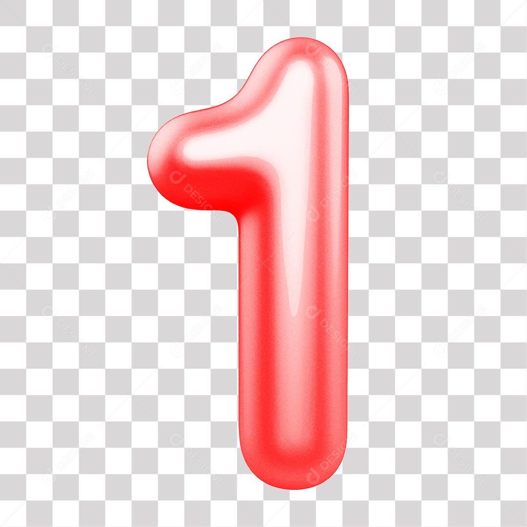 Número 3D 1 Rosa para Composição PNG Transparente Sem Fundo
