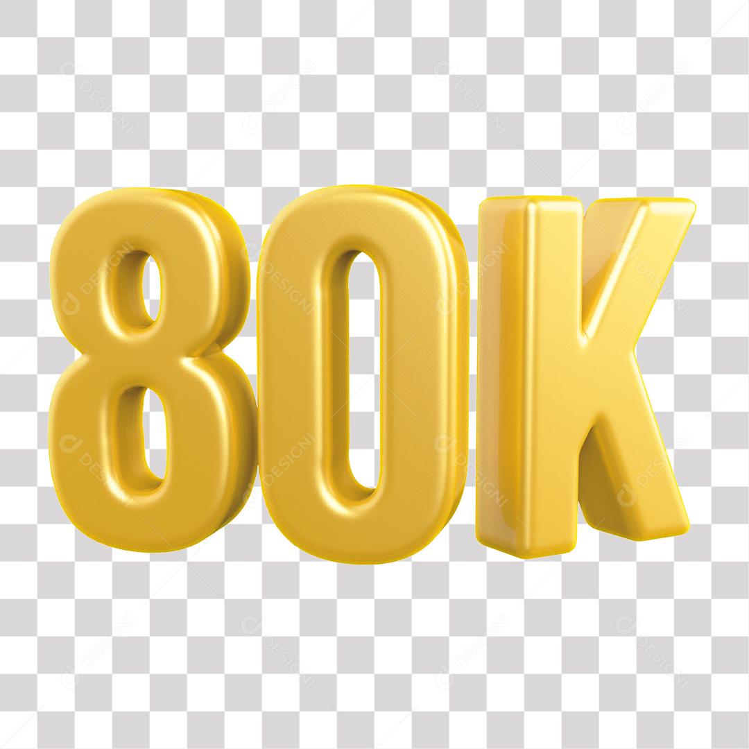 Elemento 3D 80K De Seguidores Dourado Para Composição PNG Transparente Sem Fundo