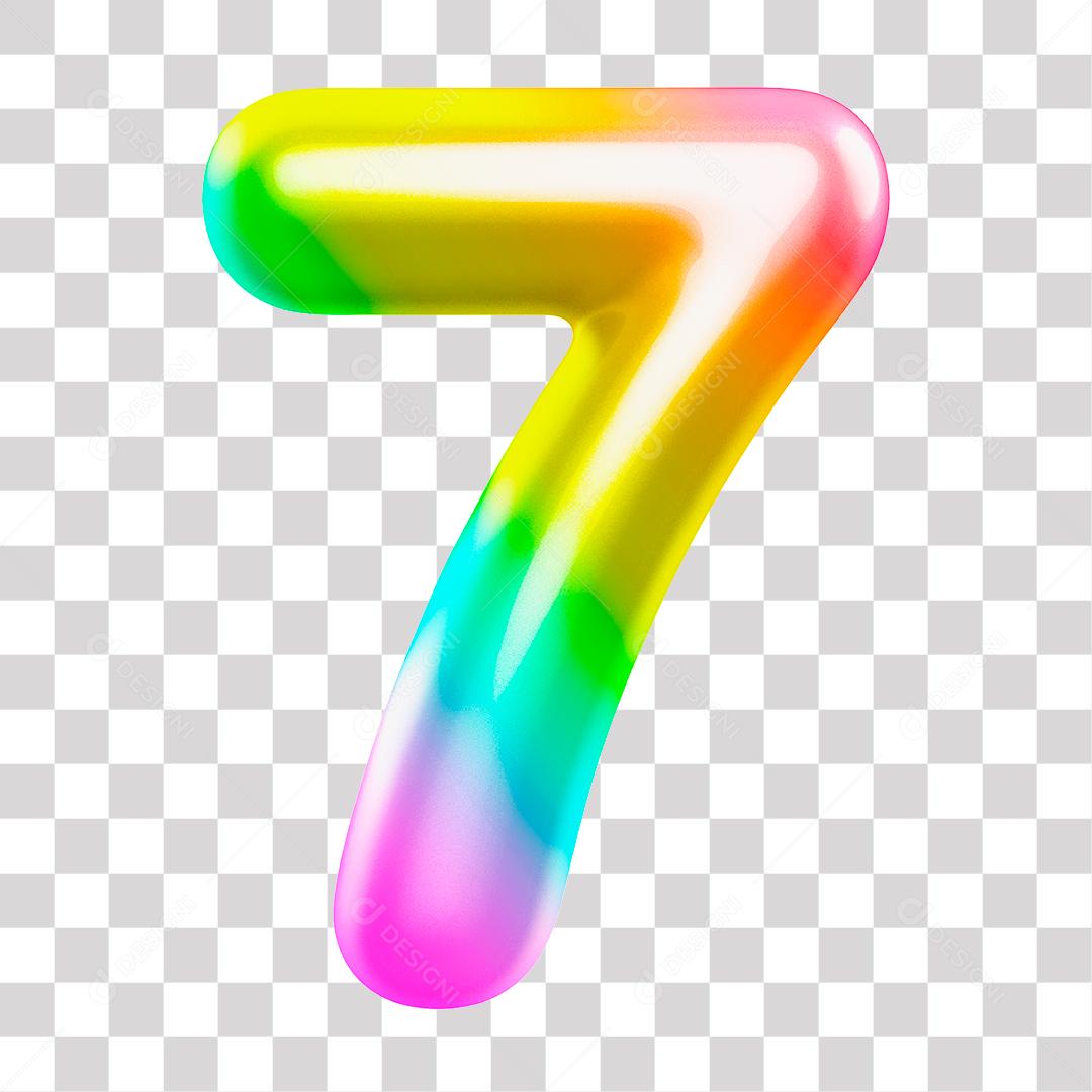 Número 3D 7 Arco Íris Para composição PNG Transparente Sem Fundo