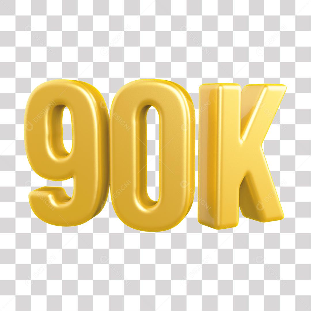 Elemento 3D 90K De Seguidores Dourado Para Composição PNG Transparente Sem Fundo