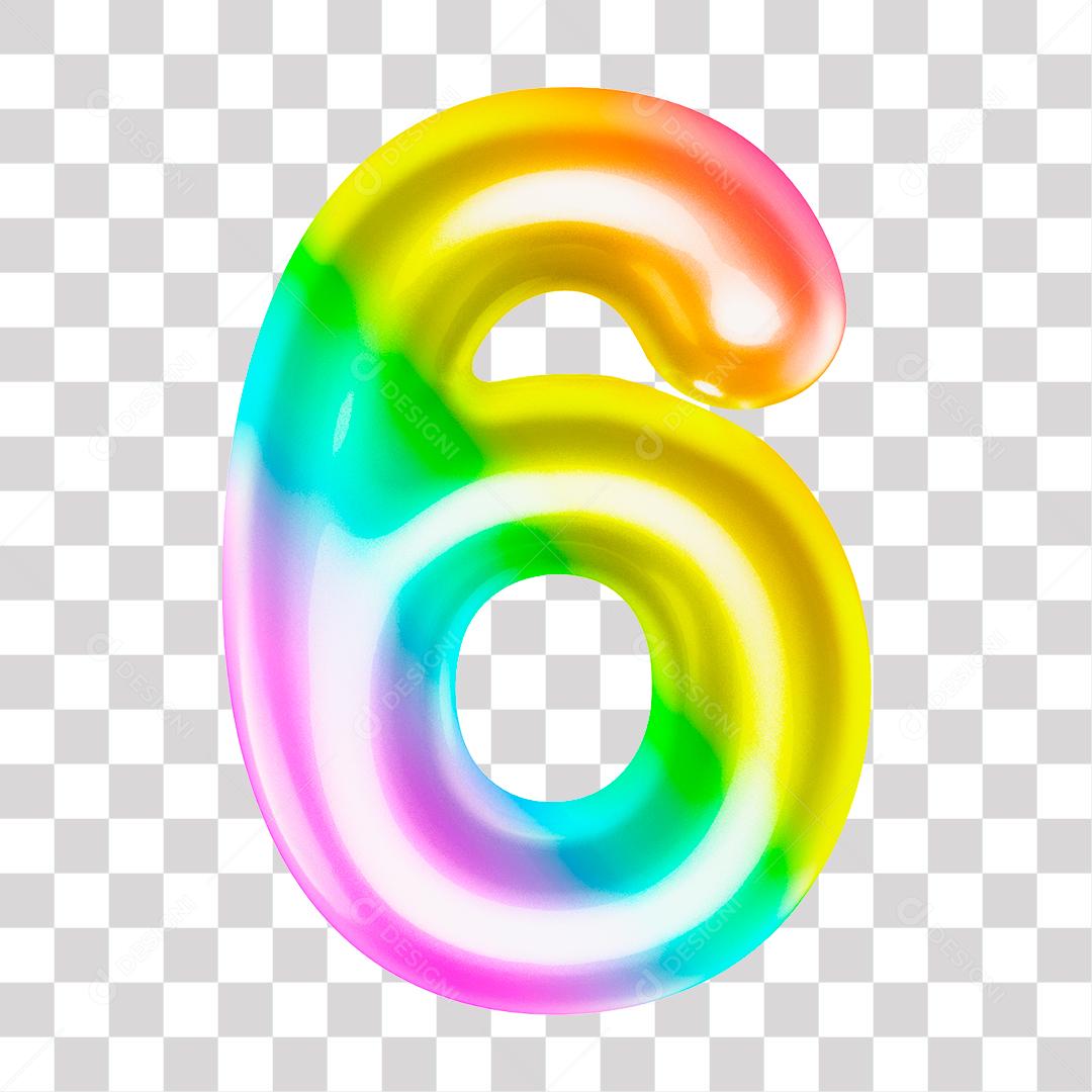 Número 3D 6 Arco Íris Para composição PNG Transparente Sem Fundo