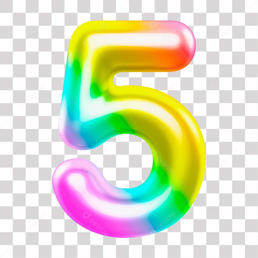 Número 3D 5 Arco Íris Para composição PNG Transparente Sem Fundo