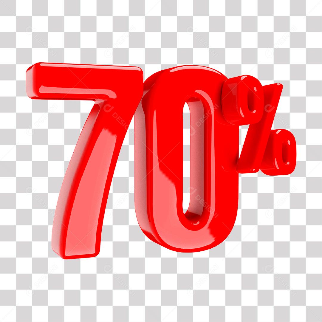 Número 3D 70% Vermelho Elemento Para Composição PNG Transparente Sem Fundo