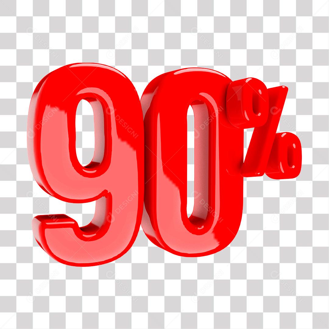 Número 3D 90% Vermelho Elemento Para Composição PNG Transparente Sem Fundo