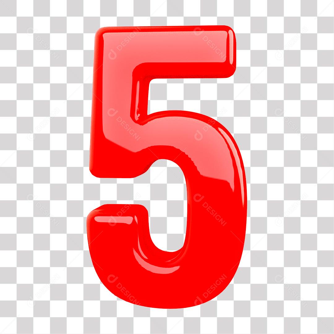 Número 3D 5 Vermelho Para composição PNG Transparente Sem Fundo
