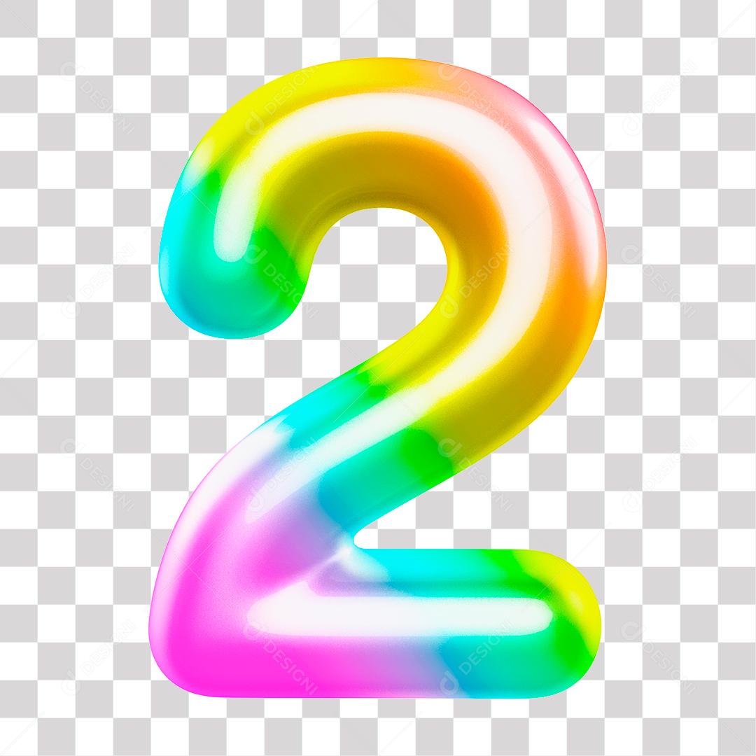 Número 3D 2 Arco Íris Para composição PNG Transparente Sem Fundo