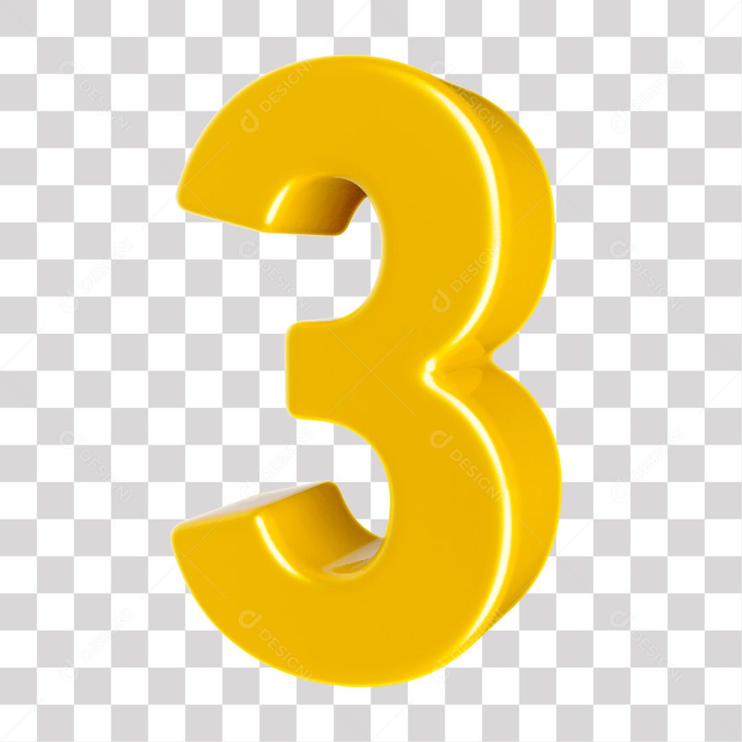 Número 3D 3 Dourado para Composição PNG Transparente Sem Fundo