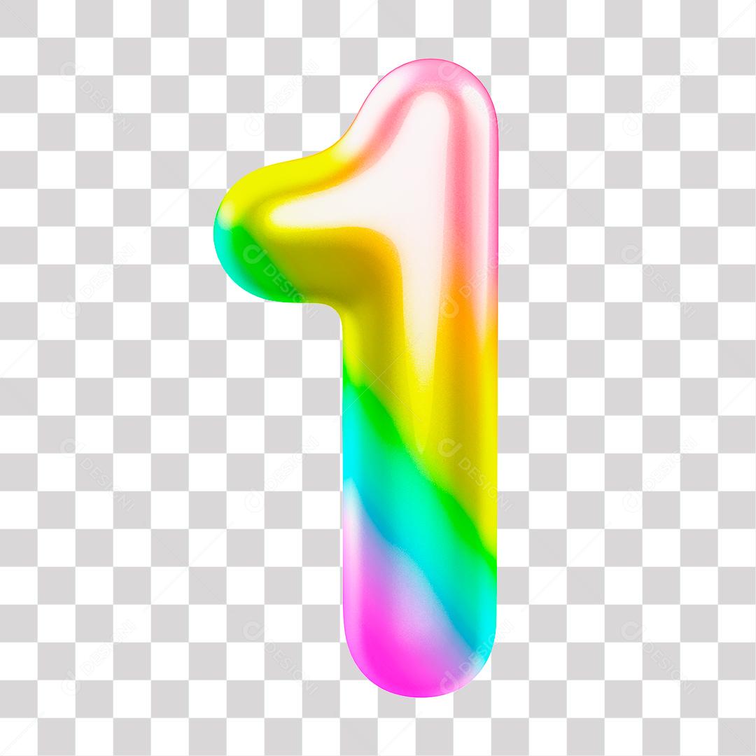 Número 3D 1 Colorido para Composição PNG Transparente Sem Fundo