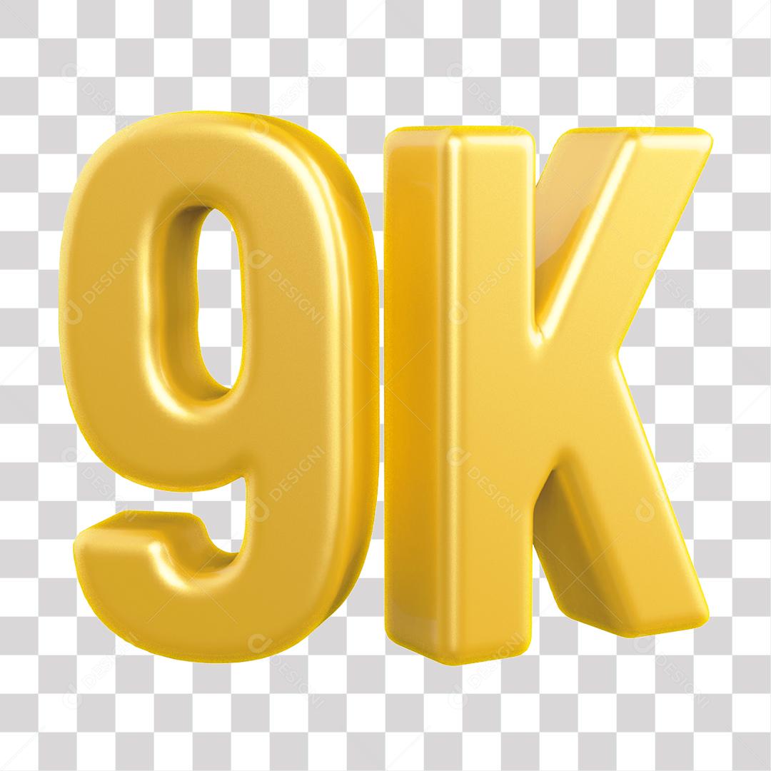 Elemento 3D 9K De Seguidores Dourado Para Composição PNG Transparente Sem Fundo
