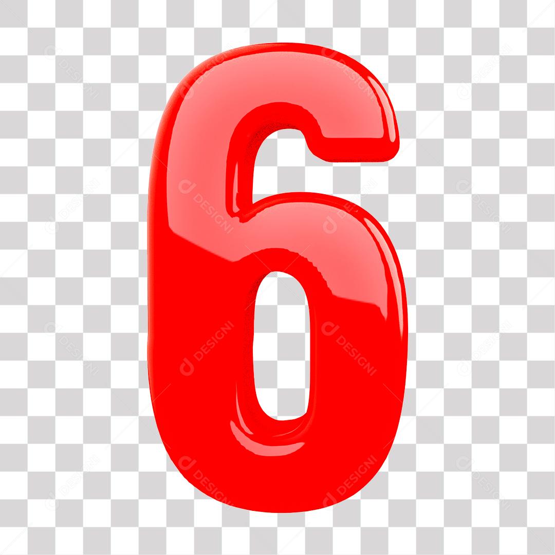 Número 3D 6 Vermelho para Composição PNG Transparente Sem Fundo