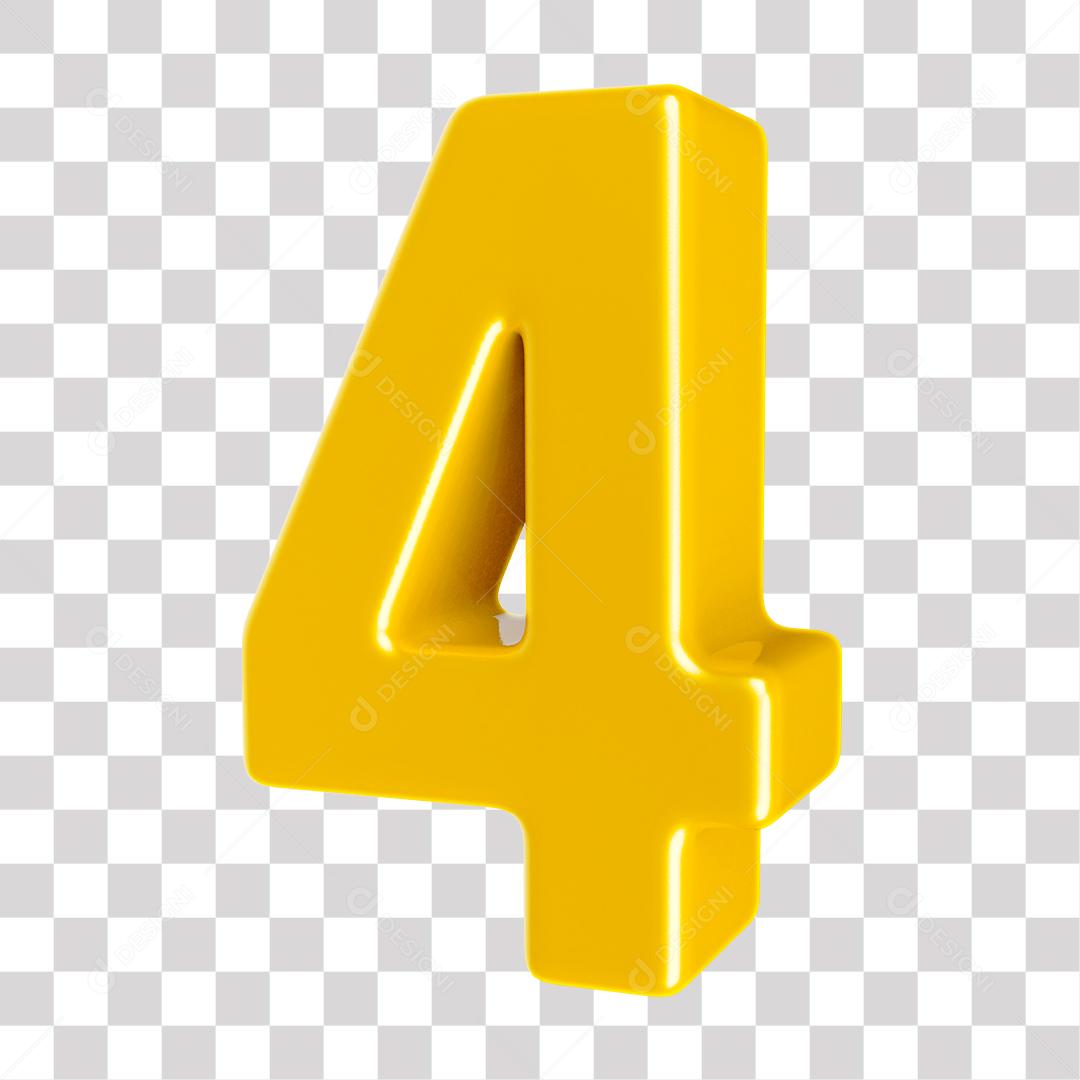 Número 3D 4 Dourado para Composição PNG Transparente Sem Fundo