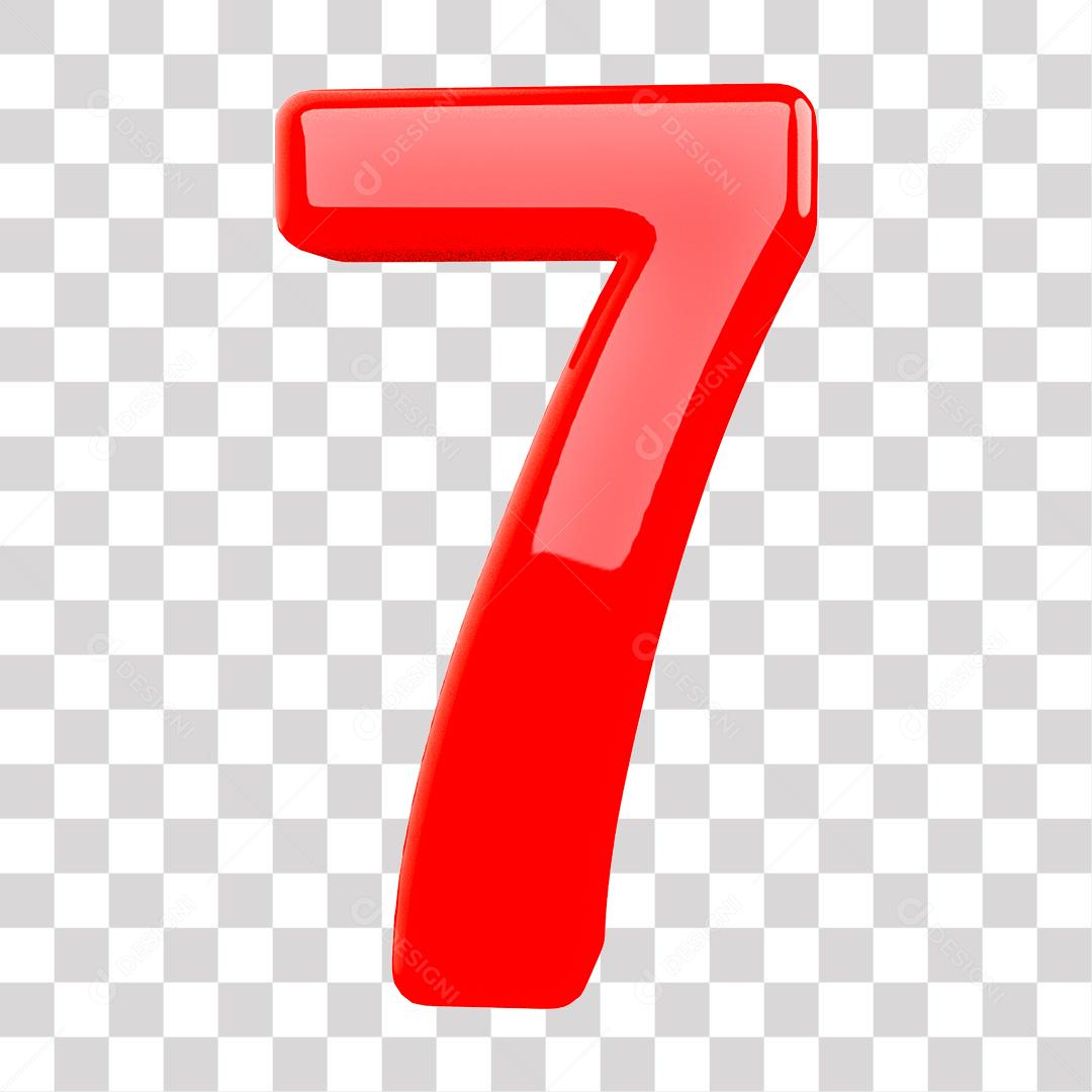 Número 3D 7 Vermelho para Composição PNG Transparente Sem Fundo