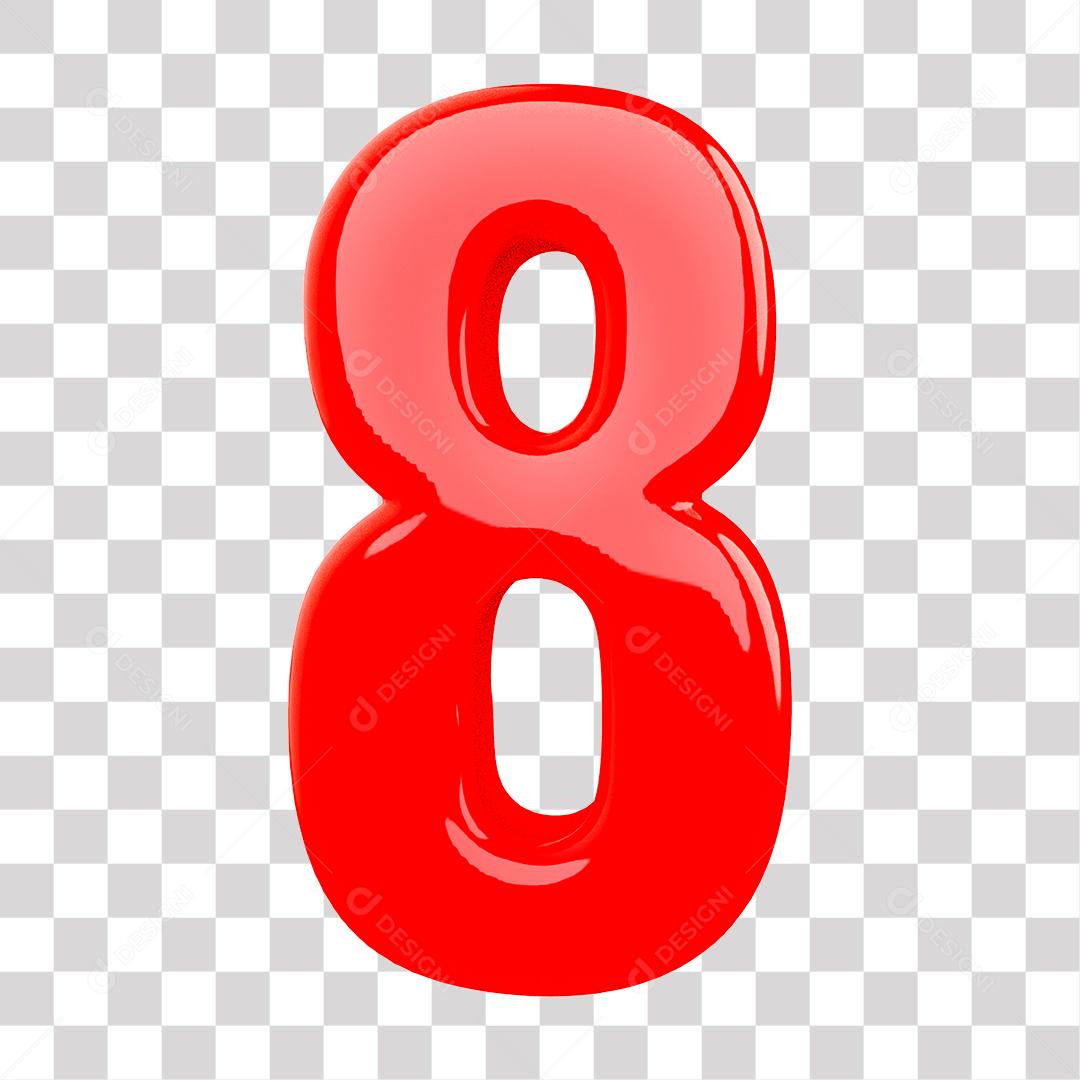 Número 3D 8 Vermelho para Composição PNG Transparente Sem Fundo