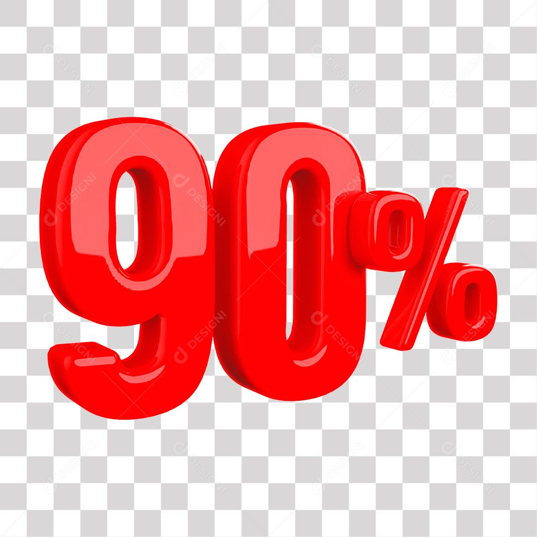 Número 3D 90% Vermelho Elemento Para Composição PNG Transparente Sem Fundo
