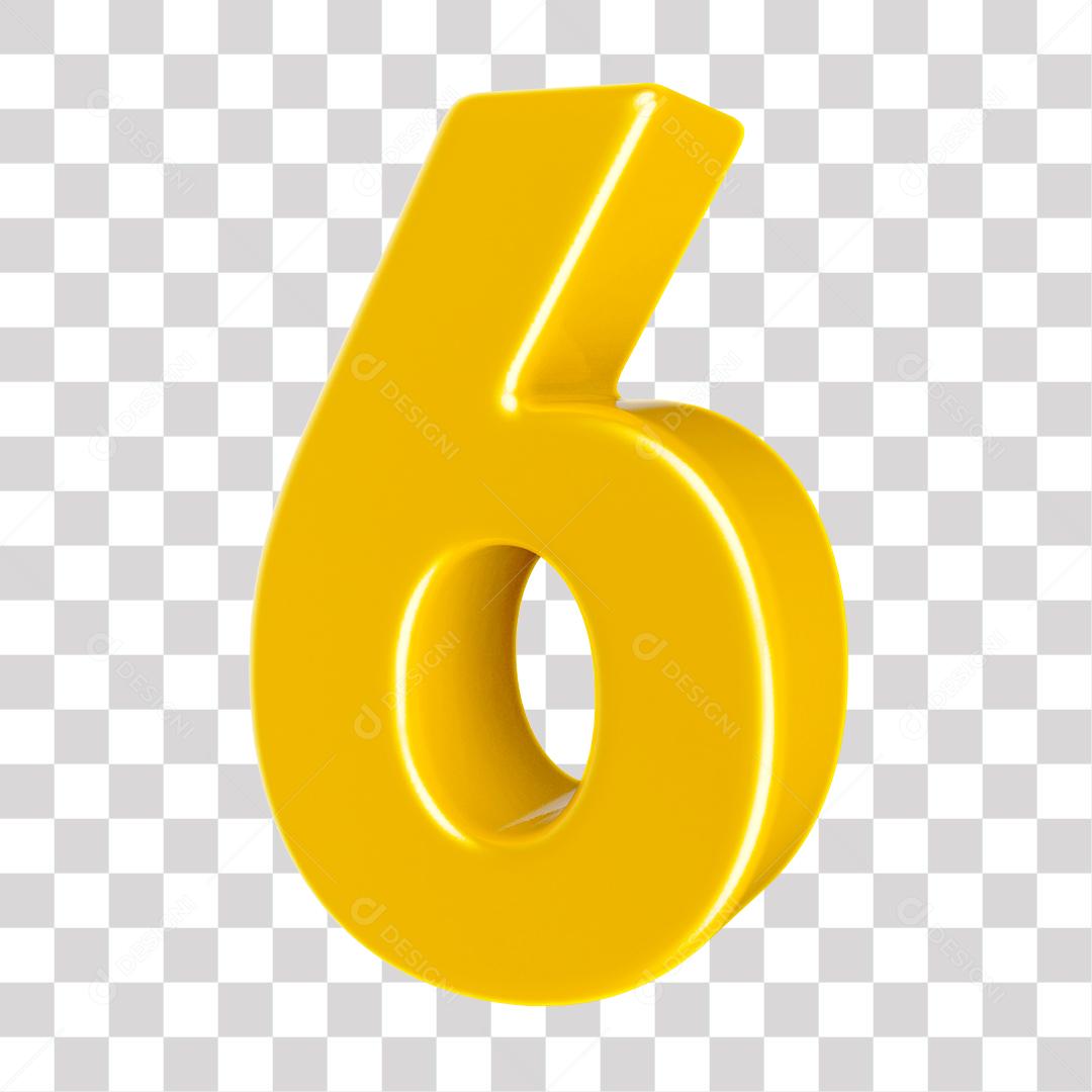 Número 3D 6 Dourado para Composição PNG Transparente Sem Fundo
