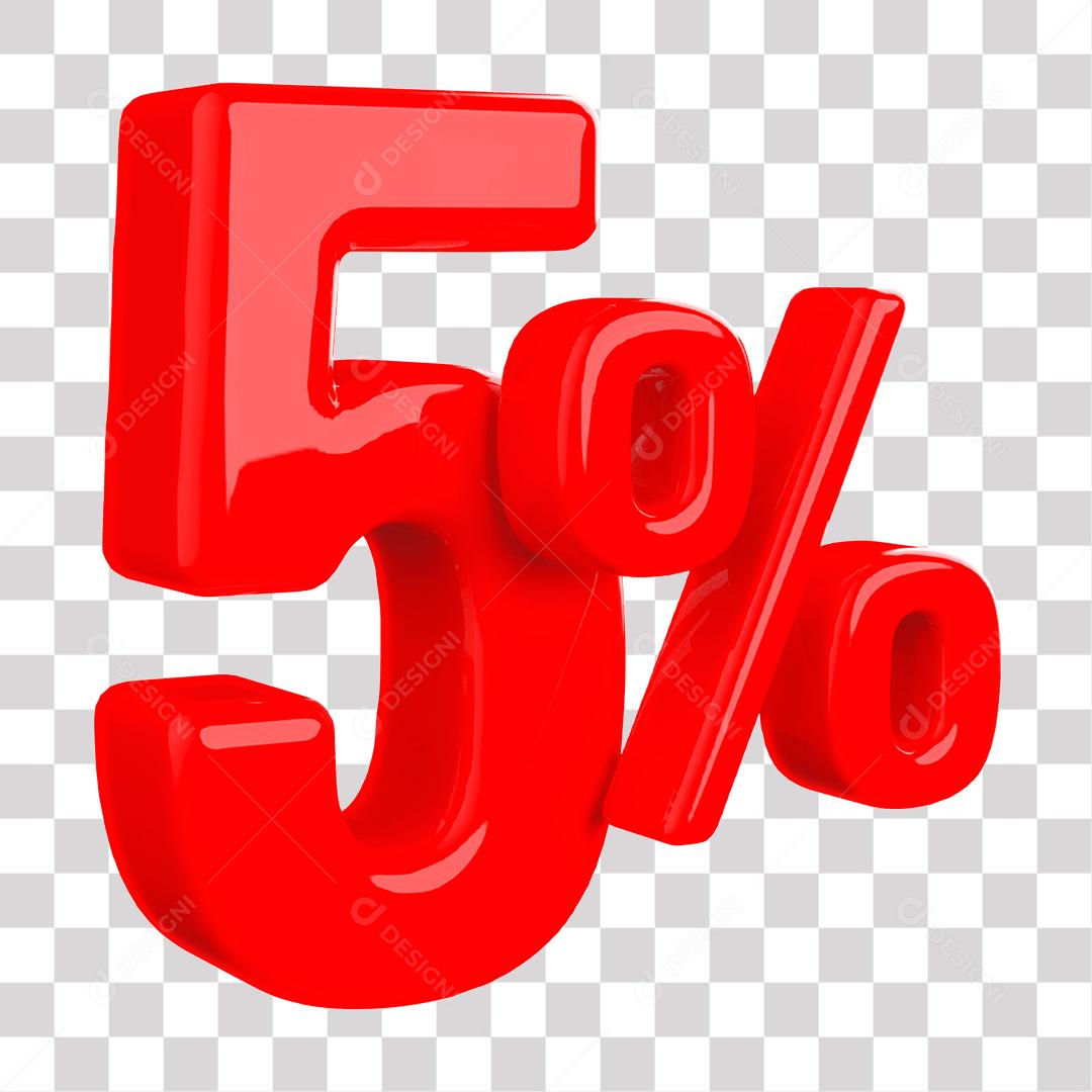 Número 3D 5% Vermelho Elemento Para Composição PNG Transparente Sem Fundo