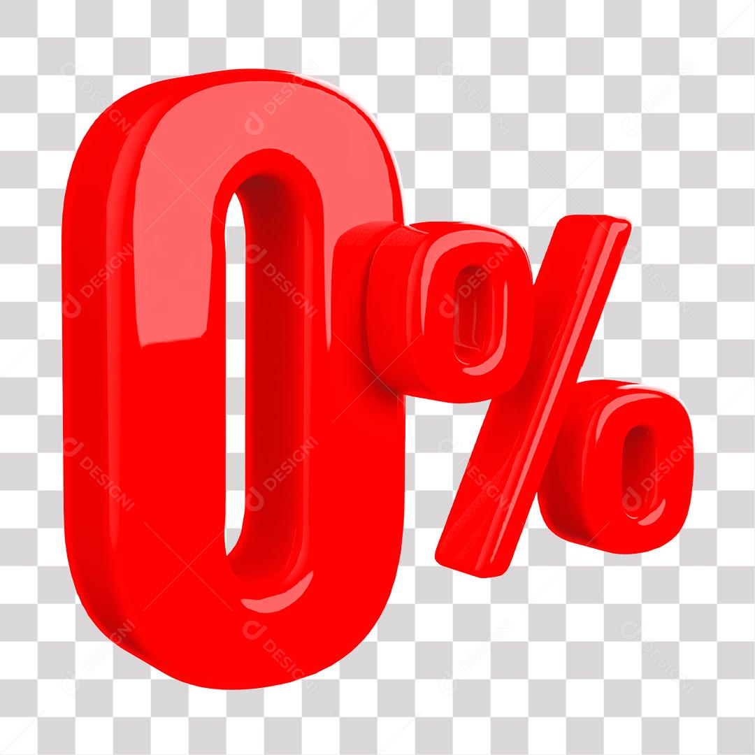 Número 3D 0% Vermelho Elemento Para Composição PNG Transparente Sem Fundo