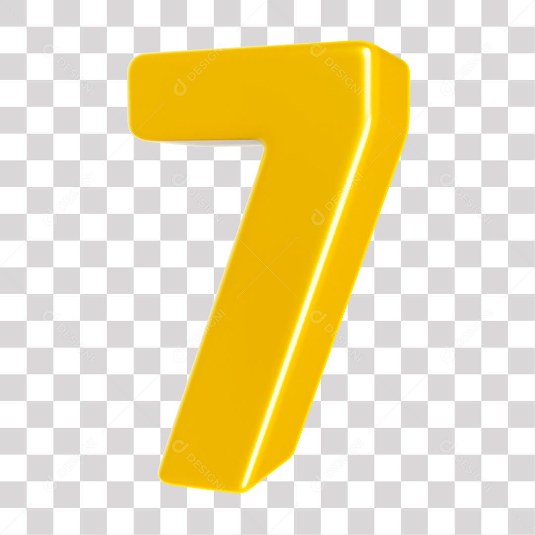 Número 3D 7 Dourado para Composição PNG Transparente Sem Fundo