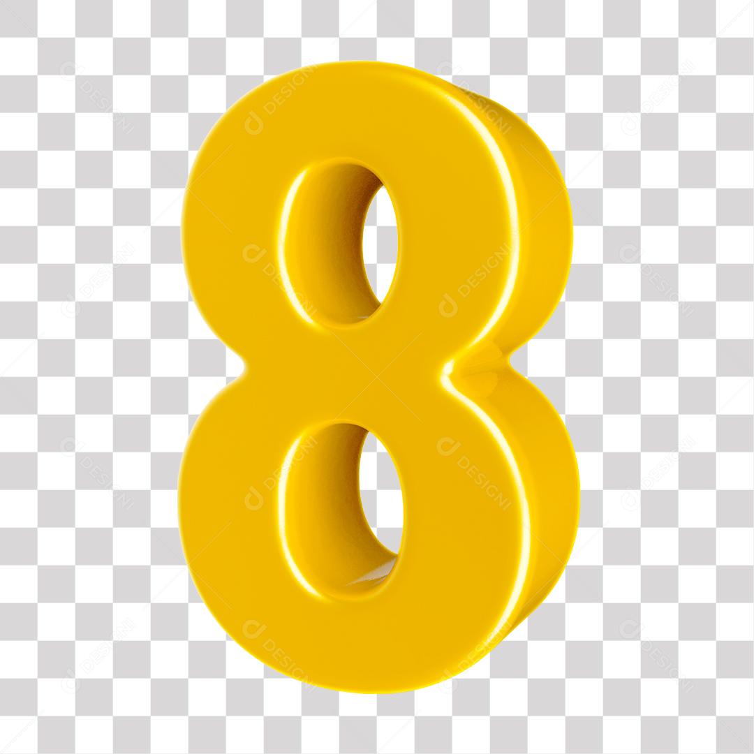 Número 3D 8 Dourado para Composição PNG Transparente Sem Fundo