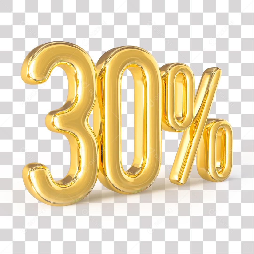 Número 3D 30% Dourado Elemento Para Composição PNG Transparente Sem Fundo