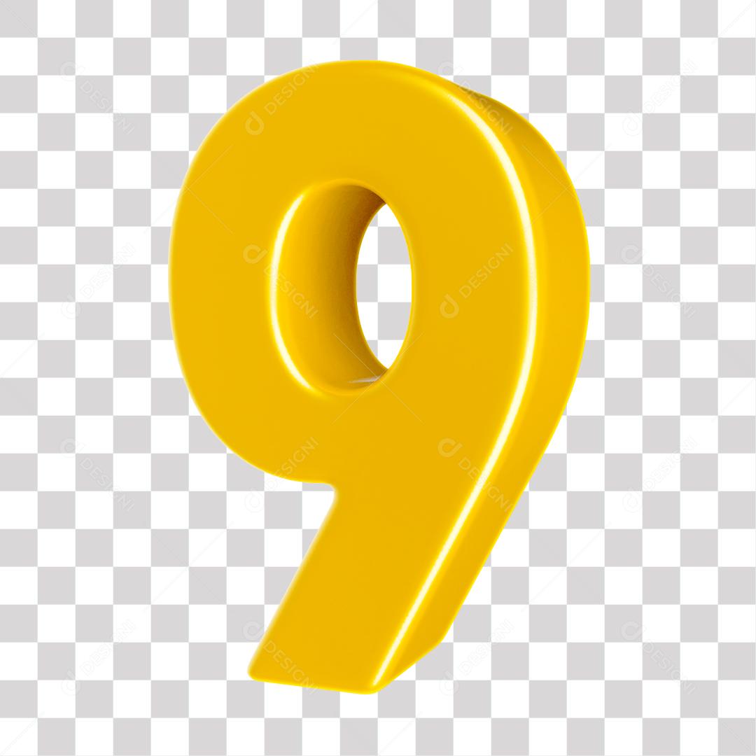 Número 3D 9 Dourado Para composição PNG Transparente Sem Fundo