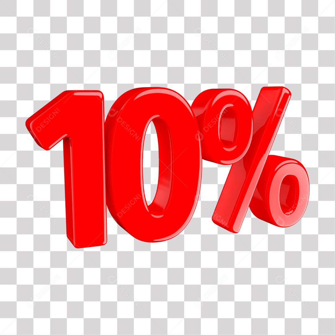 Número 3D 10% Vermelho Elemento Para Composição PNG Transparente Sem Fundo