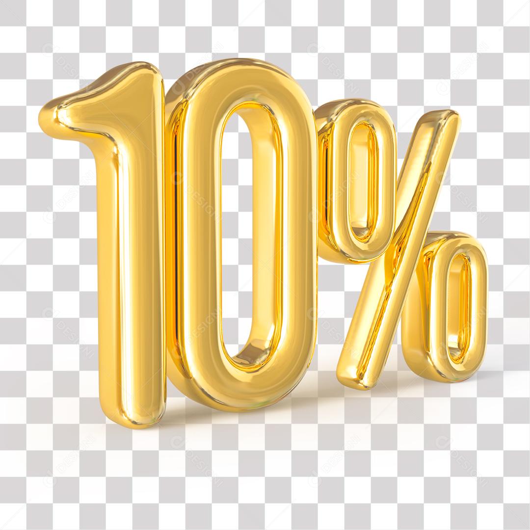 Número 3D 10% Dourado Elemento Para Composição PNG Transparente Sem Fundo