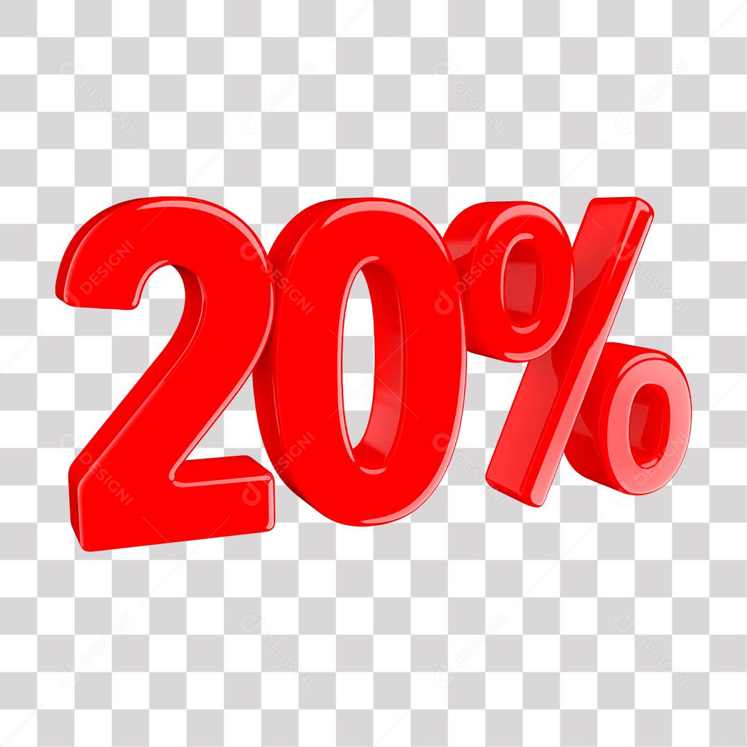 Número 3D 20% Vermelho Elemento Para Composição PNG Transparente Sem Fundo