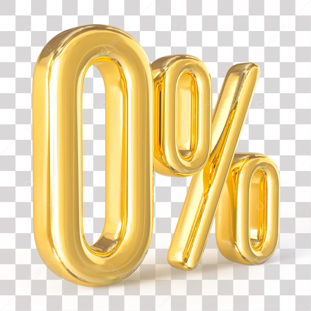 Número 3D 0% Dourado Elemento Para Composição PNG Transparente Sem Fundo