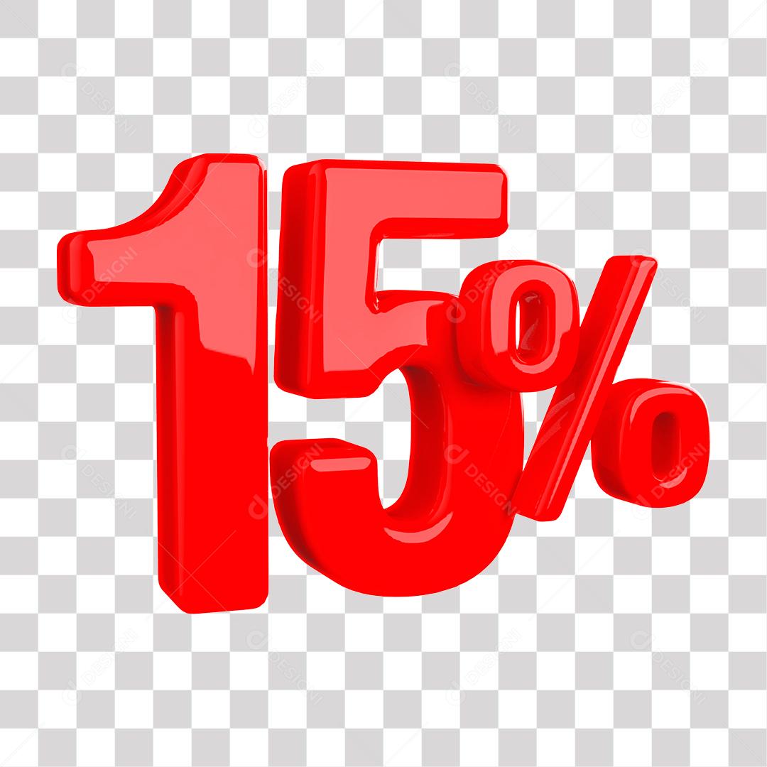 Número 3D 15% Vermelho Elemento Para Composição PNG Transparente Sem Fundo