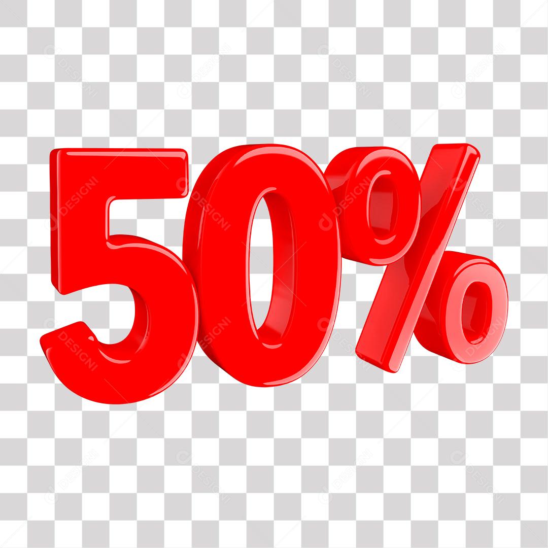 Número 3D 50% Vermelho Elemento Para Composição PNG Transparente Sem Fundo