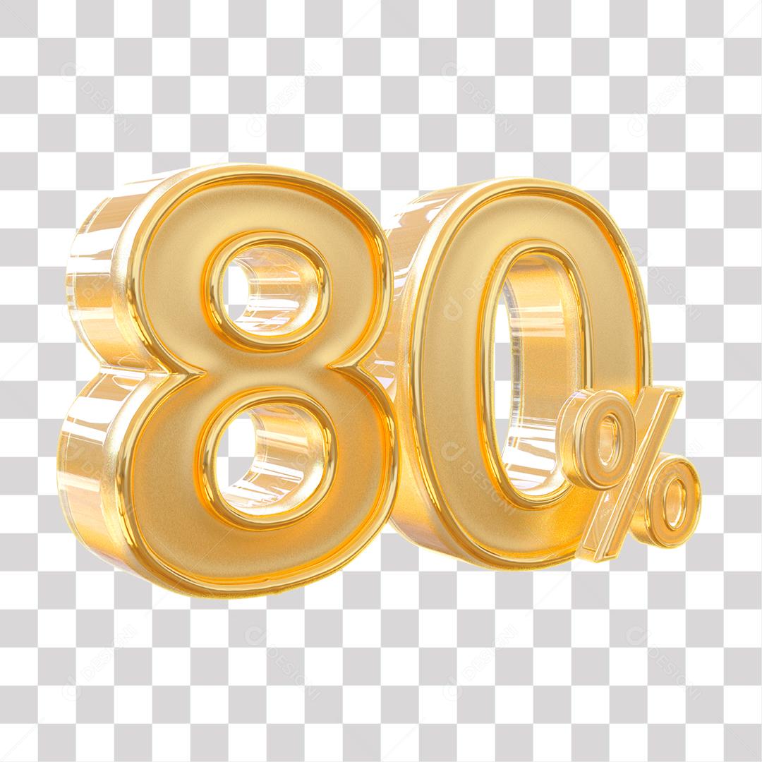 Número 3D 80% Dourado Elemento Para Composição PNG Transparente Sem Fundo
