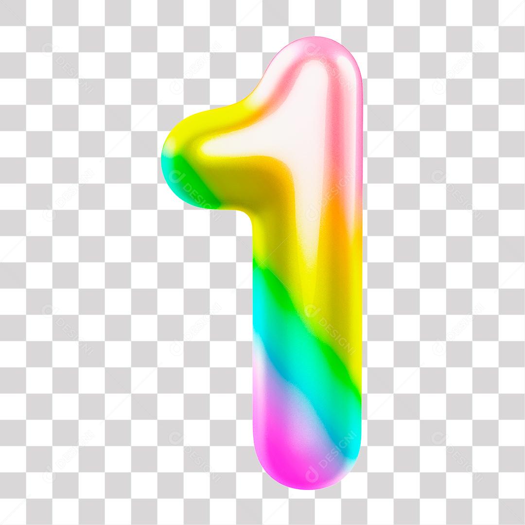 Número 3D 1 Arco Íris para Composição PNG Transparente Sem Fundo