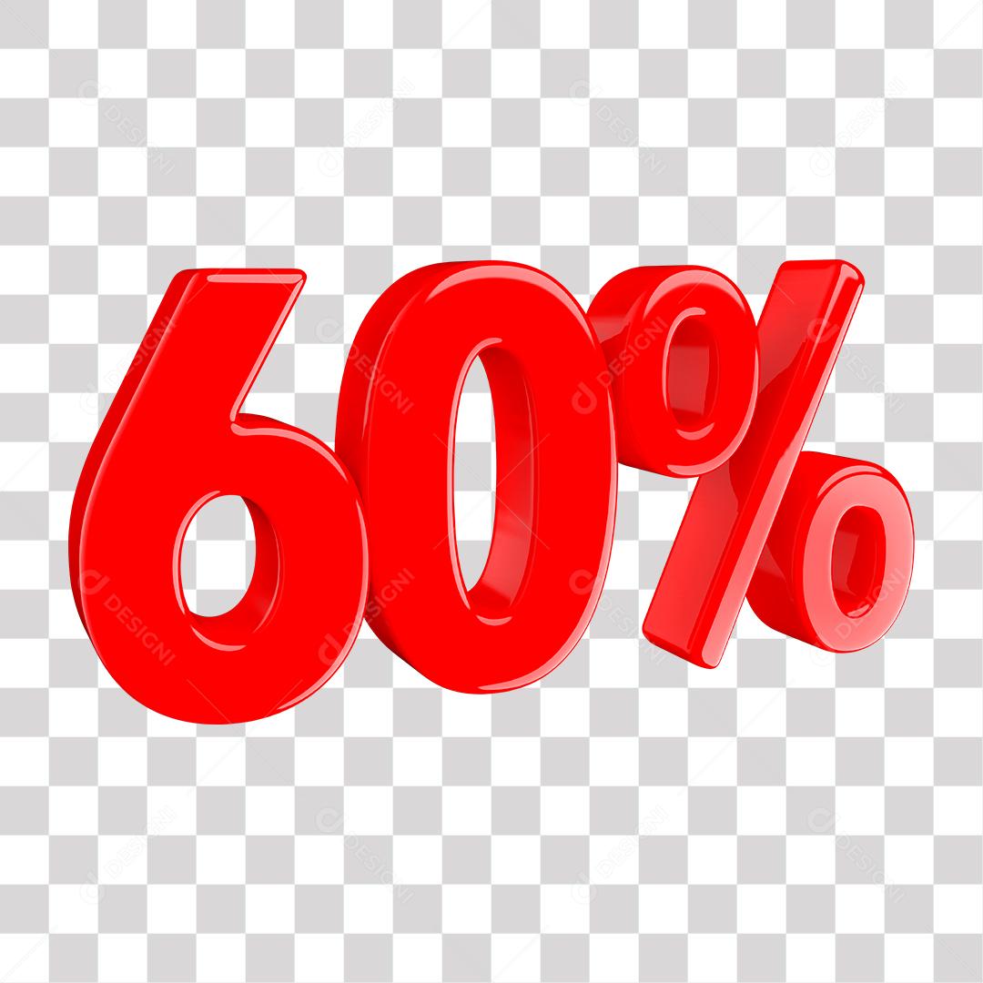 Número 3D 60% Vermelho Elemento Para Composição PNG Transparente Sem Fundo