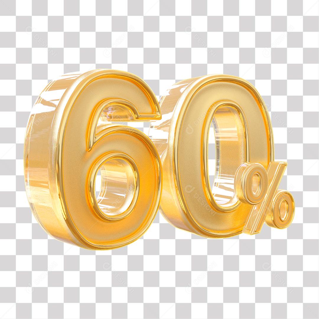 Número 3D 60% Dourado Elemento Para Composição PNG Transparente Sem Fundo